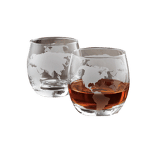 Etched Globe Whiskey Glasses - 2pk