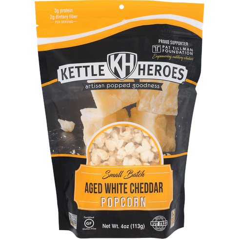 Kettle Heroes Aged White Cheddar Popcorn - 6 Pack Small Batch Gluten Free Snack