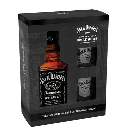 Jack Daniels Black w/ 2 glasses Gift 750ml Btl