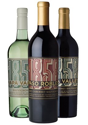 Bottles of 1858 Napa Valley Sauvignon Blanc, Paso Robles Cabernet Sauvignon and Napa Valley Cabernet Sauvignon