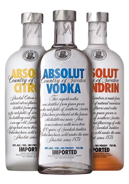 Absolut vodka bottles.