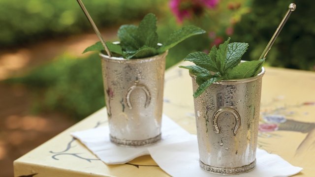 2 Mint Julep Cocktails in Kentucky Derby Cups