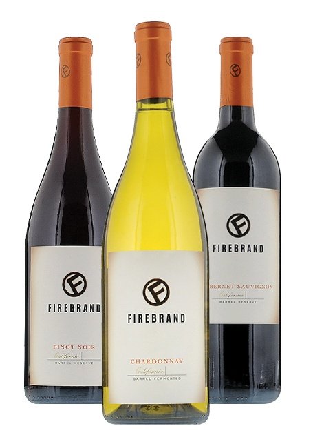 Bottles of Firebrand Pinot Noir, Chardonnay and Cabernet Sauvignon
