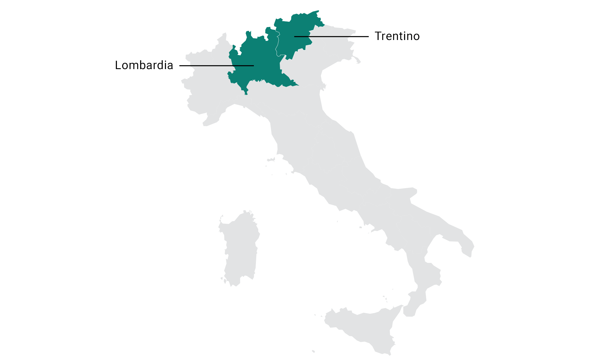 Map of Italian sparkling wine regions: Lombardia and Trentino
