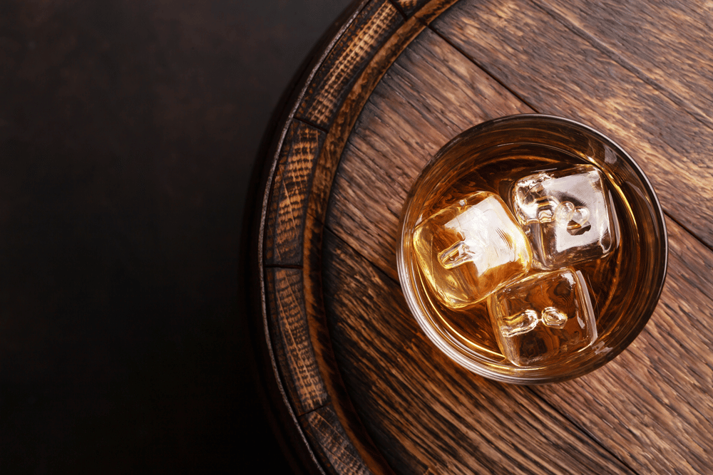 scotch glass on barrel