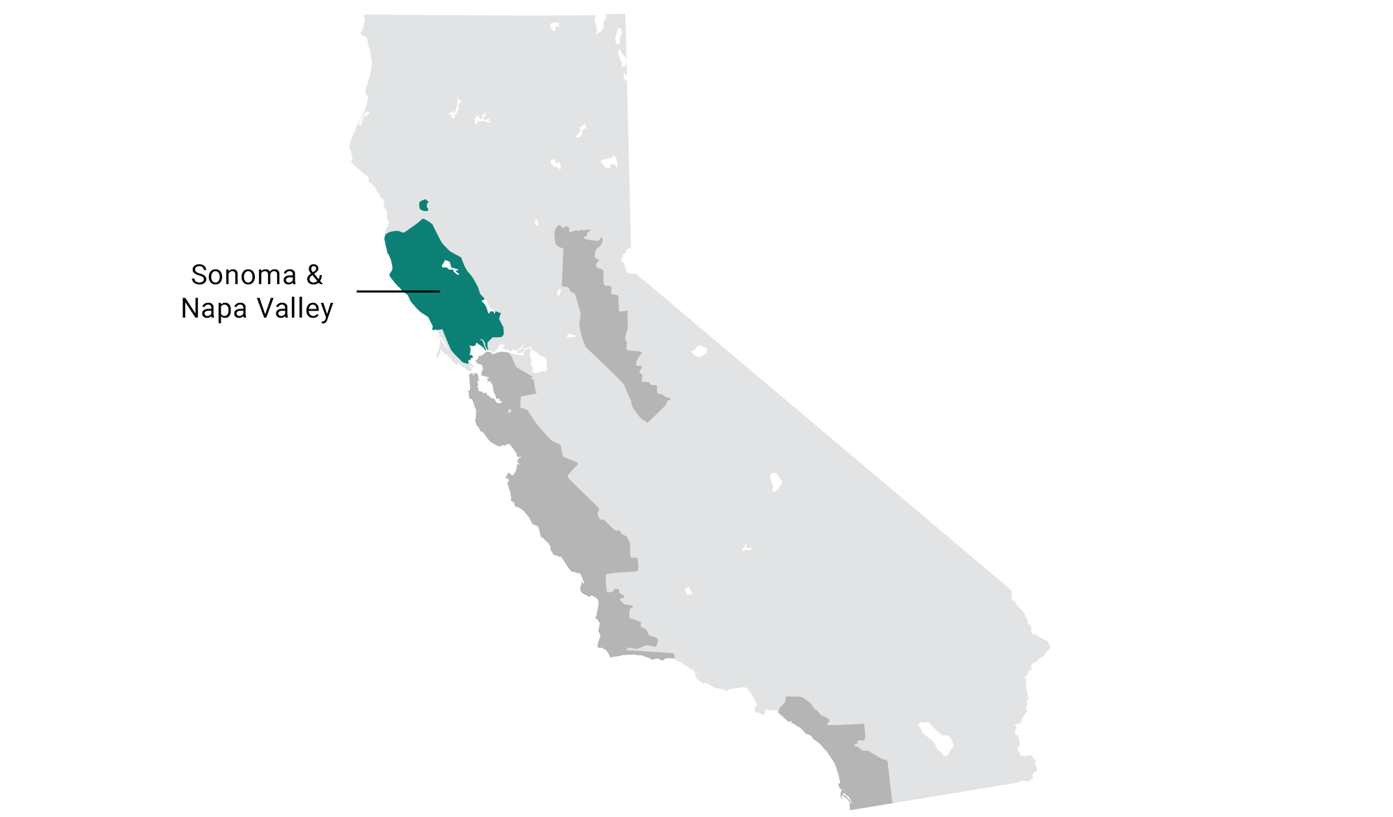 Map of sauvignon blanc winegrowing regions in California: Sonoma and Napa Valley