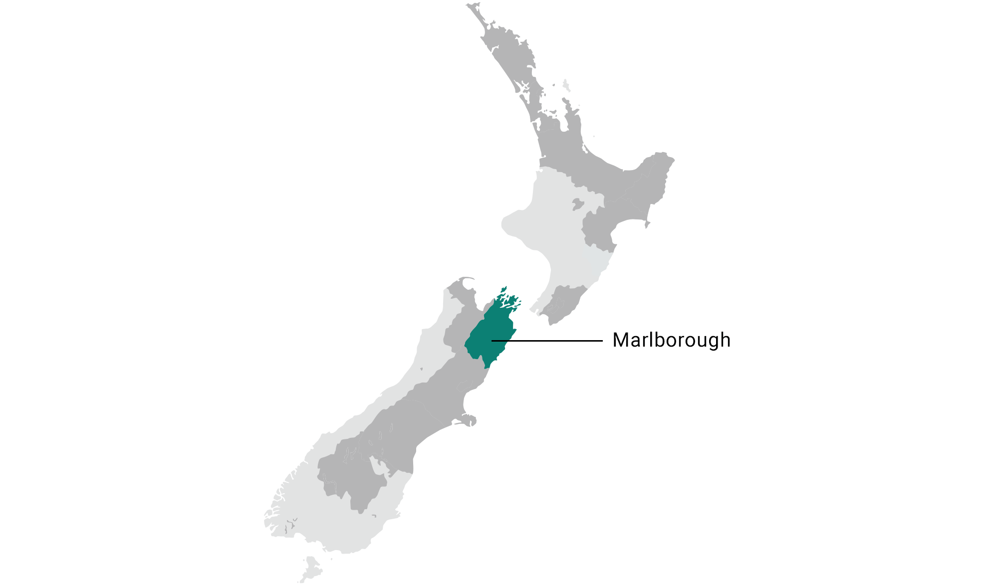 Map of sauvignon blanc winegrowing regions in New Zealand: Marlborough