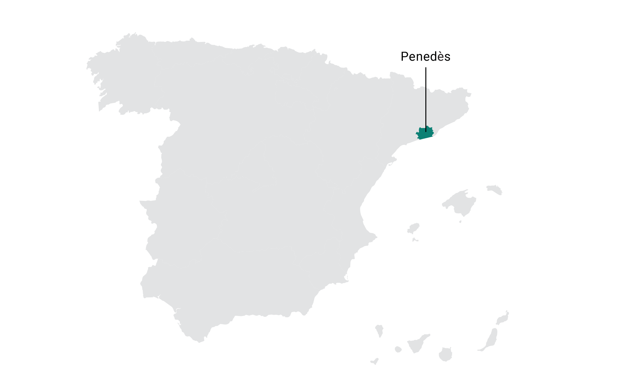 Map of cava wine region in Spain: Penedès