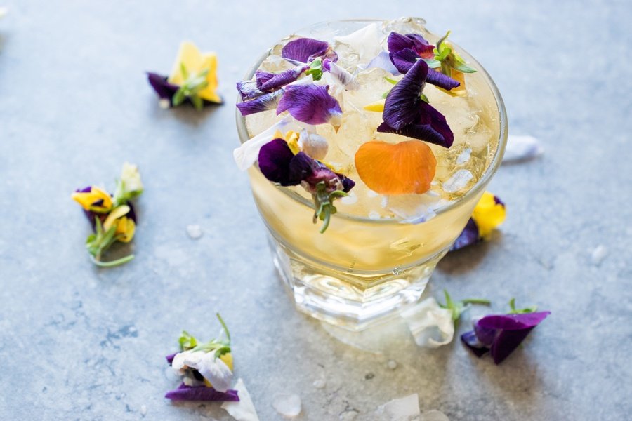 gin cocktail flower petals