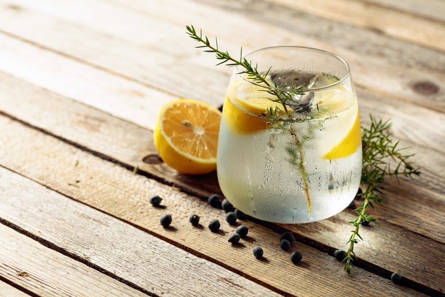 gin cocktail with lemon and rosemary