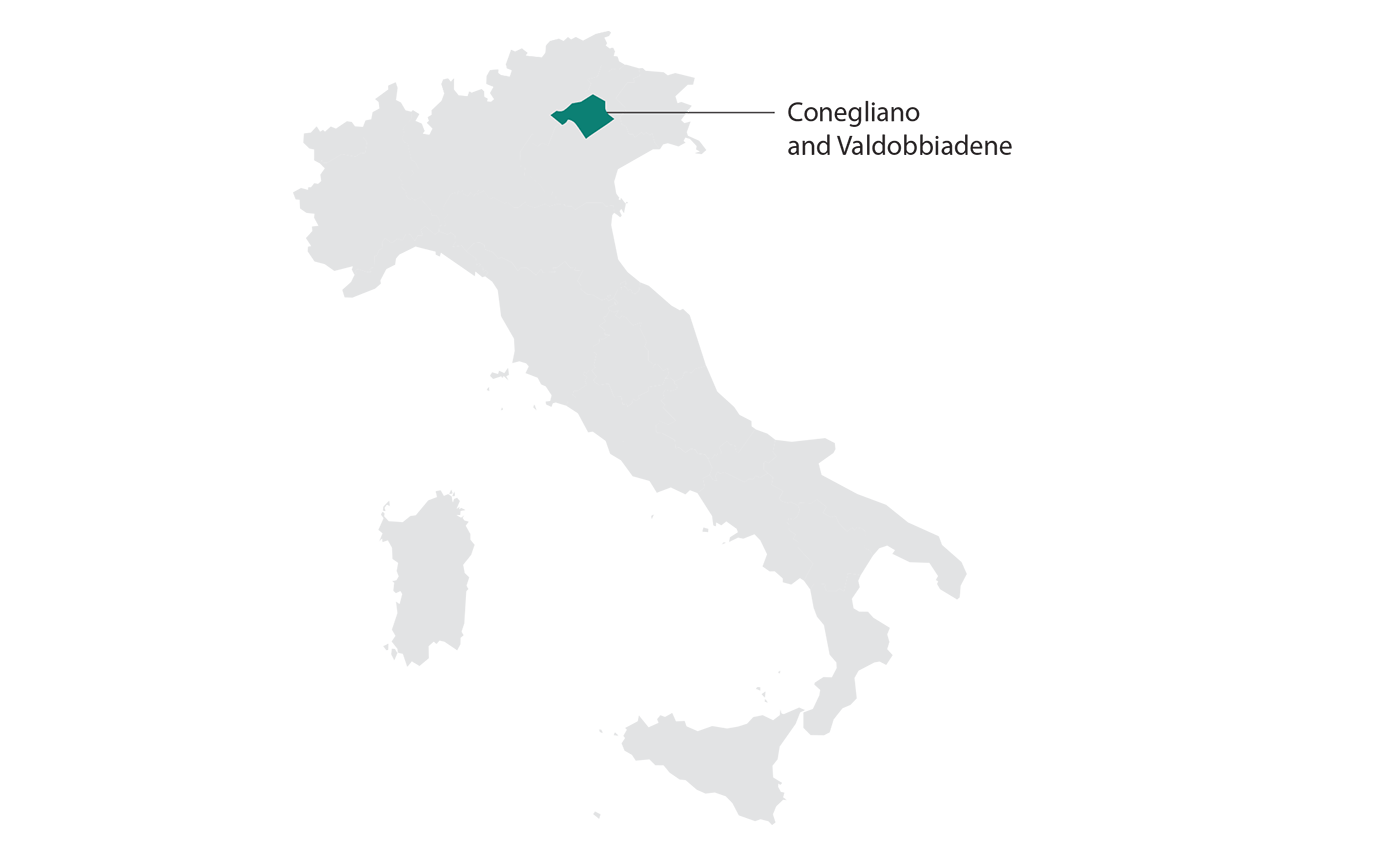 map of prosecco wine region in Italy: Conegliano and Valdobbiadene