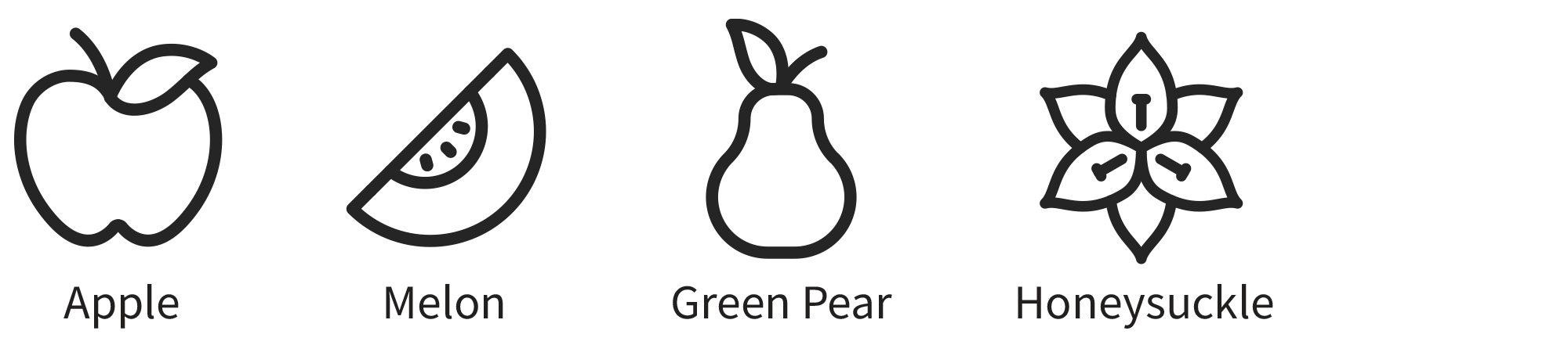 apple, melon, green pear, honeysuckle