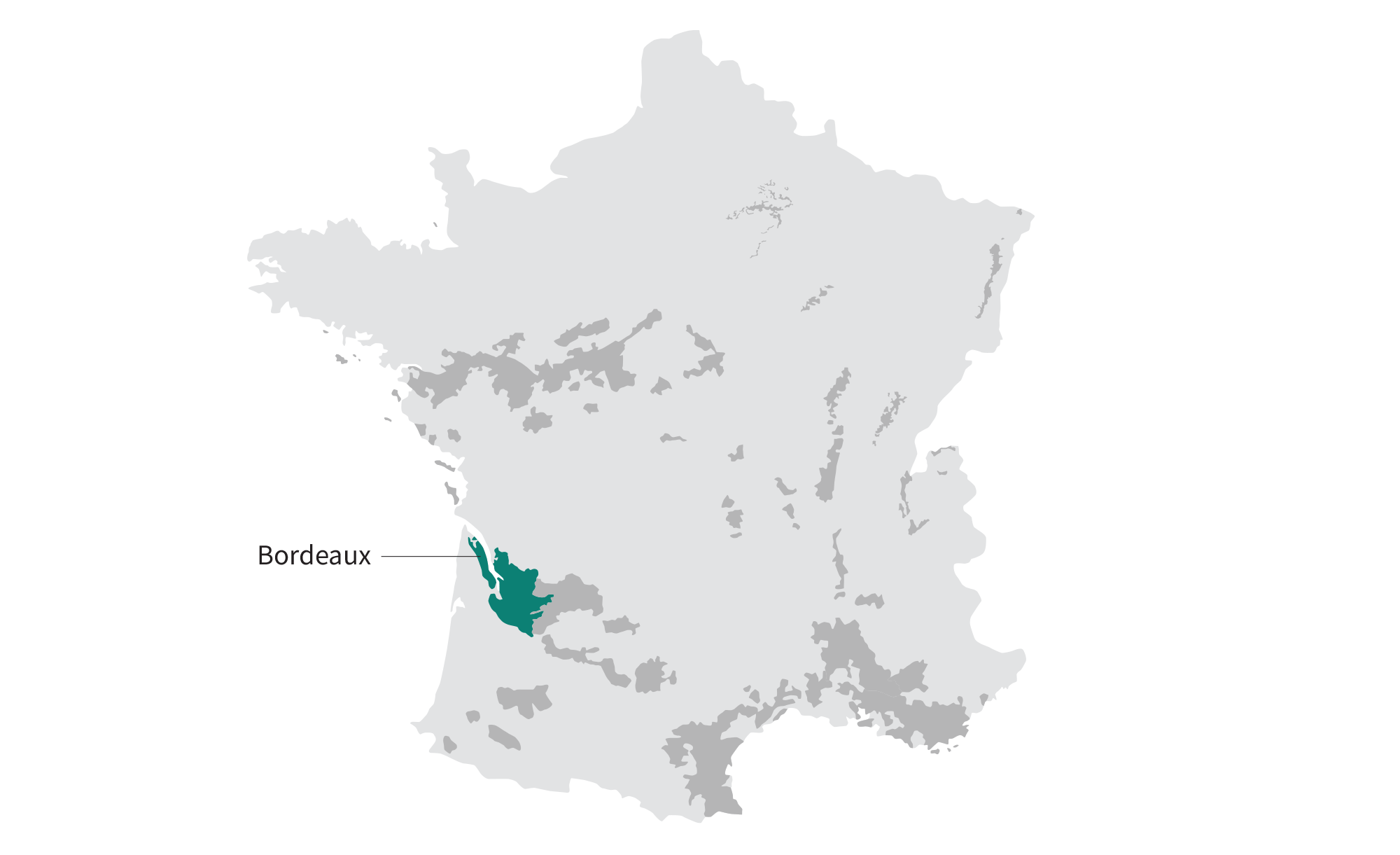 map of Merlot wine growing regions in France: Bordeaux in southwest France