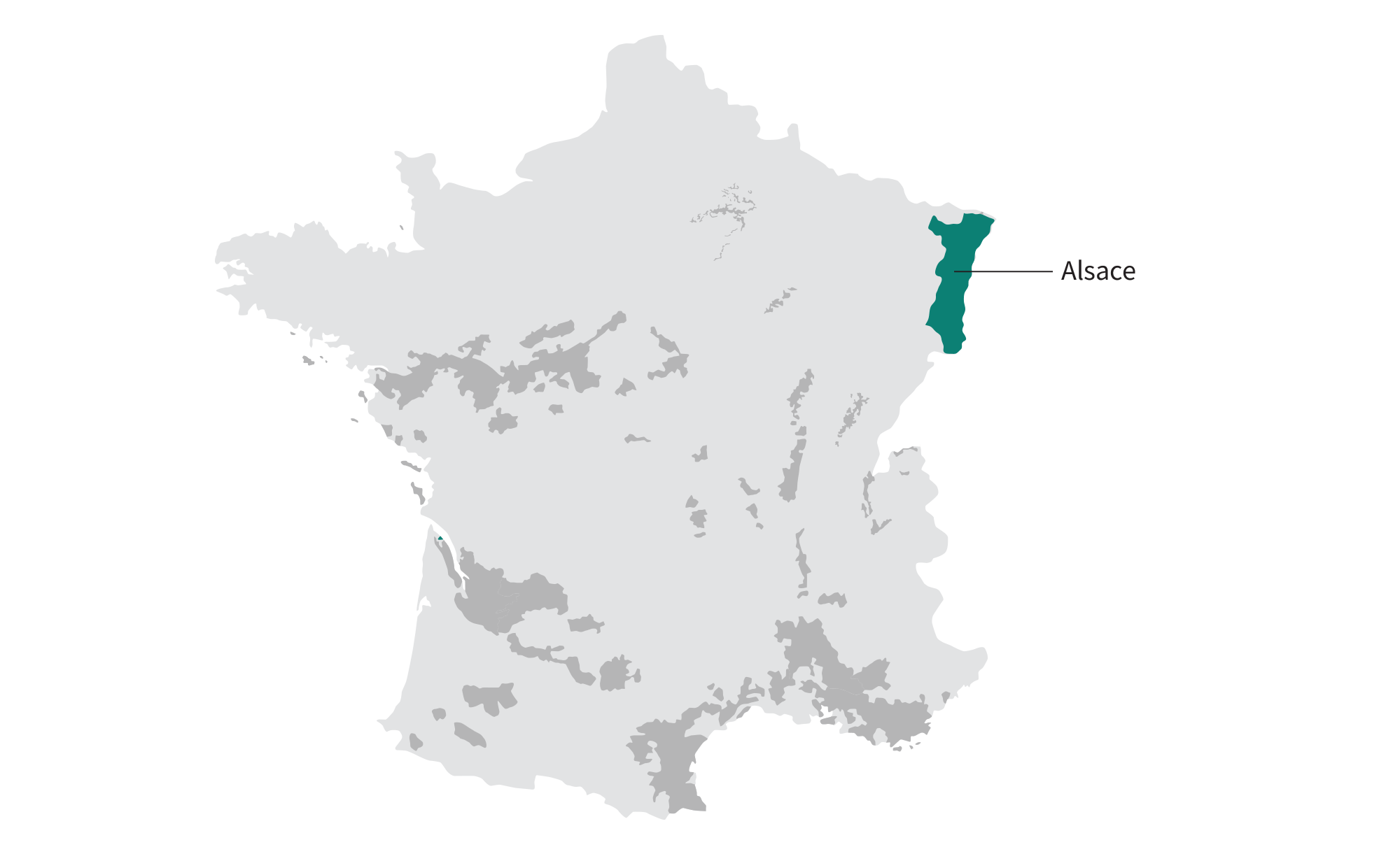 Map of pinot grigio winegrowing regions in France: Alsace