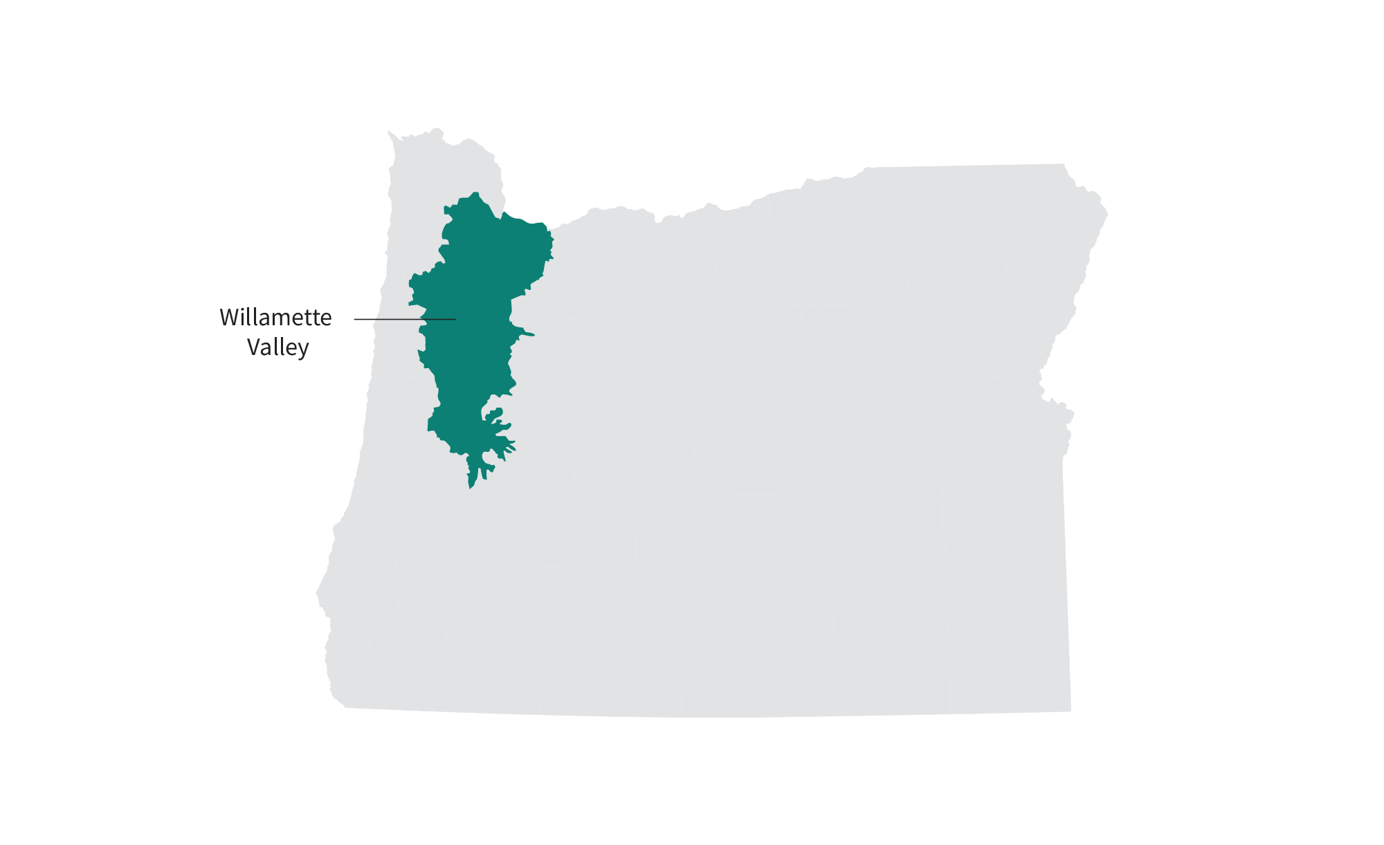 Map of pinot grigio winegrowing regions in Oregon state: Willamette Valley