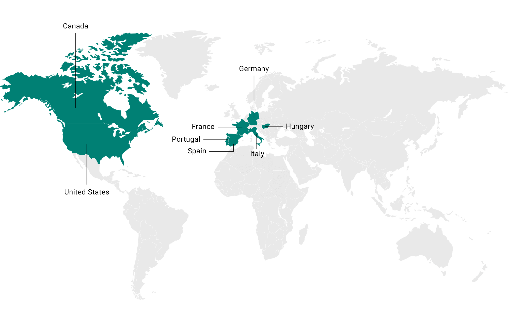 World map highlighting key dessert wine regions: Canada, United States, Germany, France, Hungary, Portugal, Spain and Italy