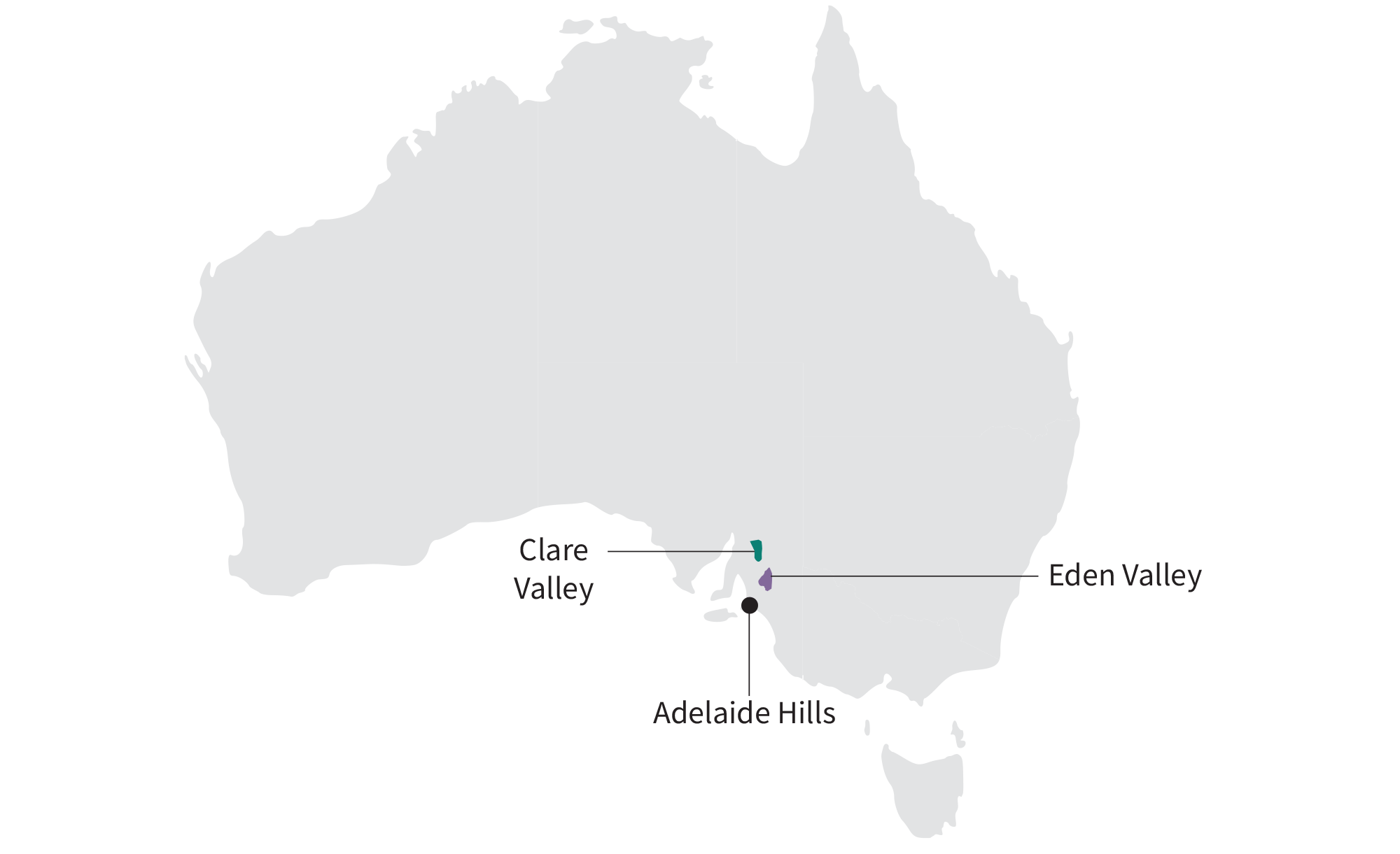 map of riesling winegrowing regions in Australia: Claire Valley, Eden Valley, Adelaide Hills