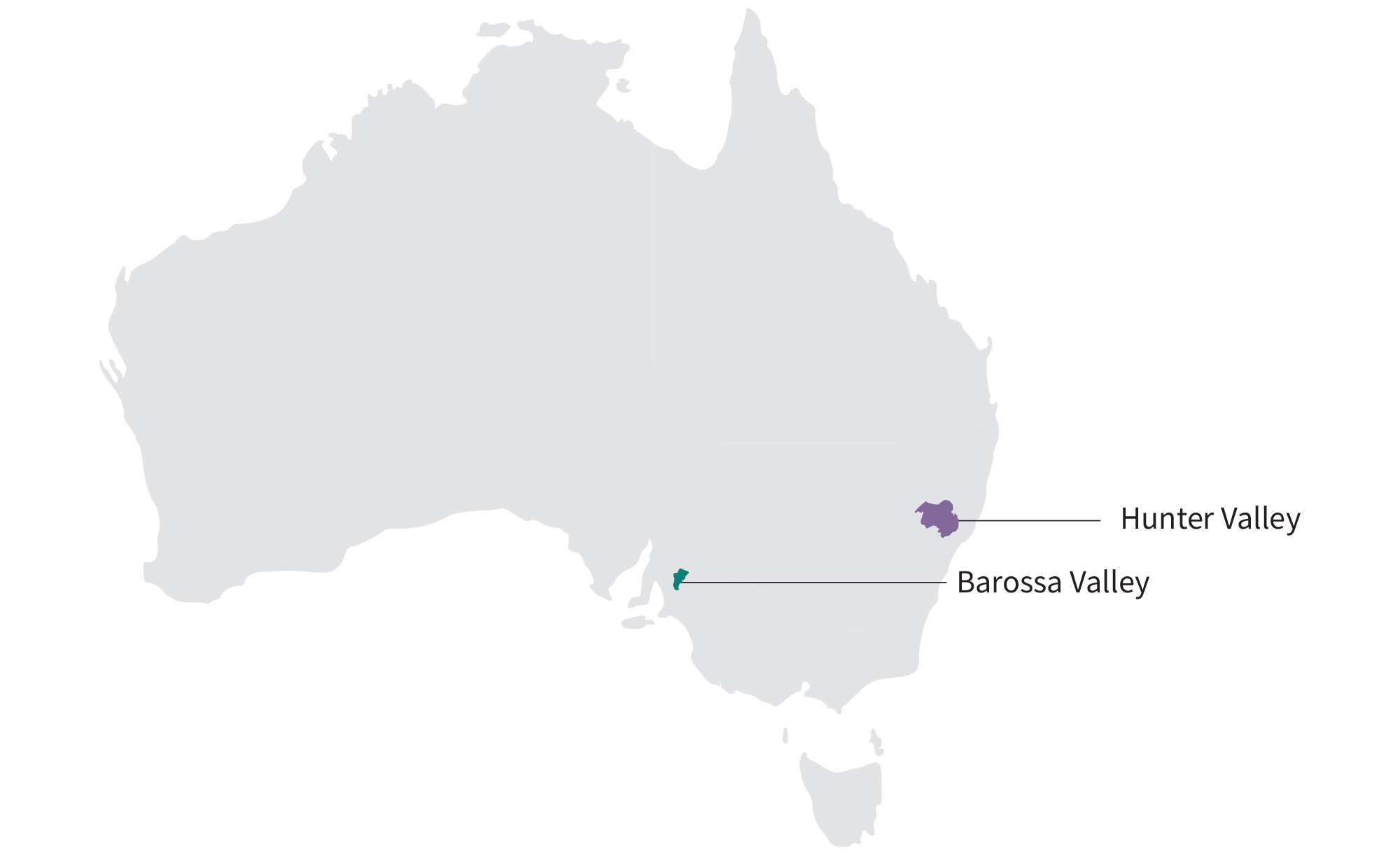 map of shiraz winegrowing regions in Australia: Hunter Valley, Barossa Valley