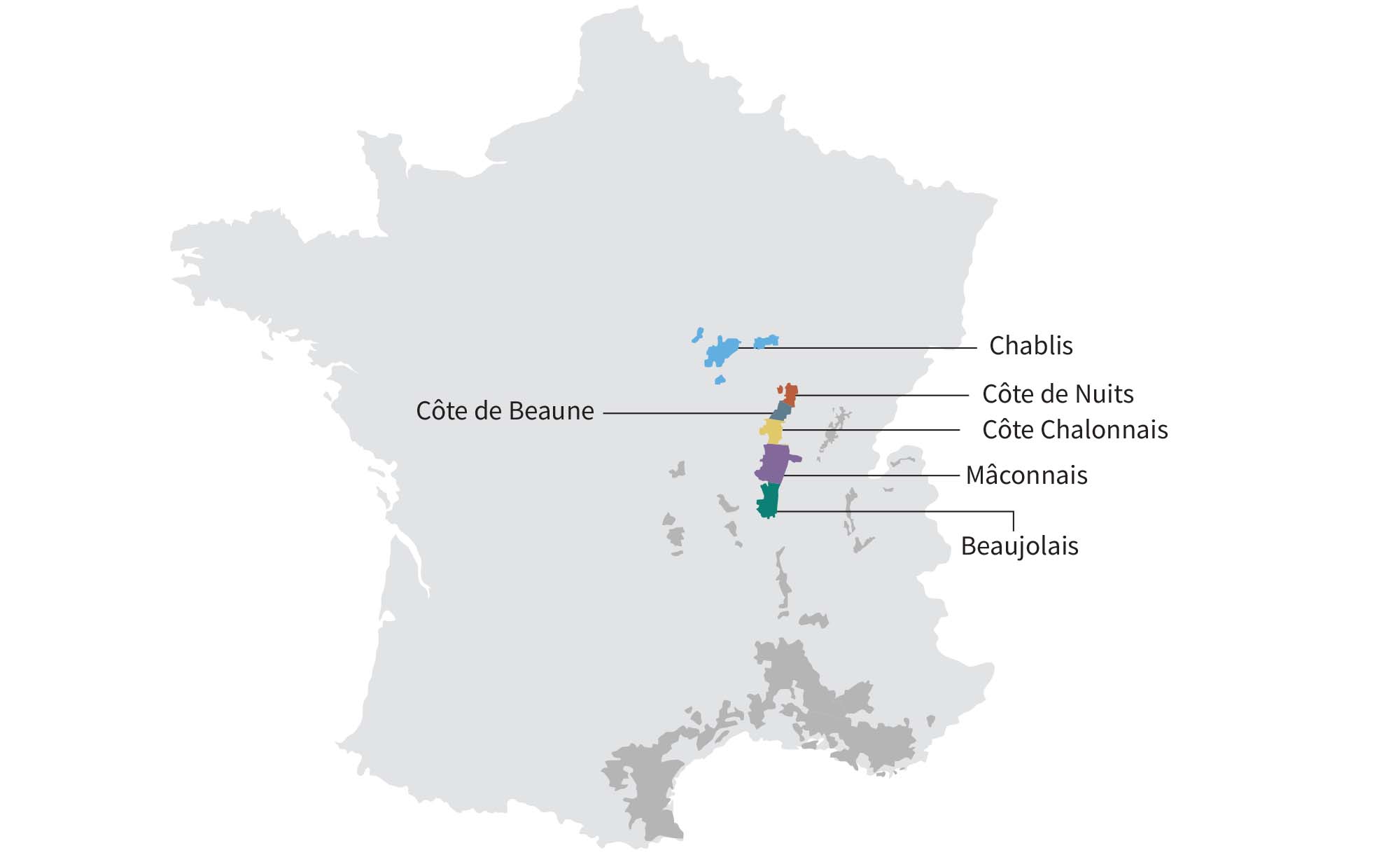 Map of Burgundy wine region in France
