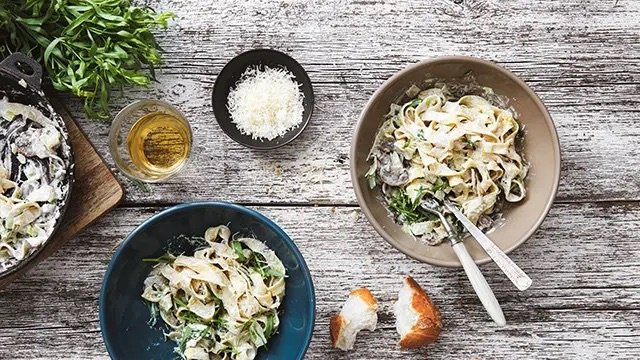 pasta and wine