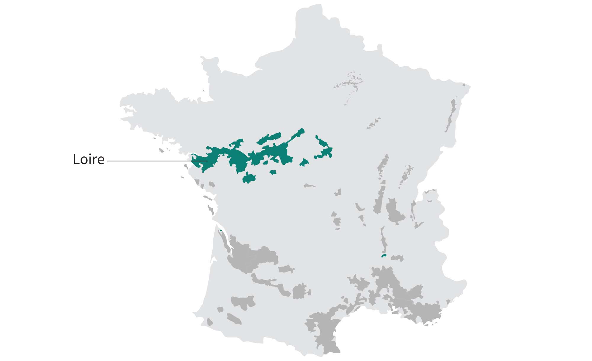 map of chenin blanc winegrowing regions in France: Loire Valley