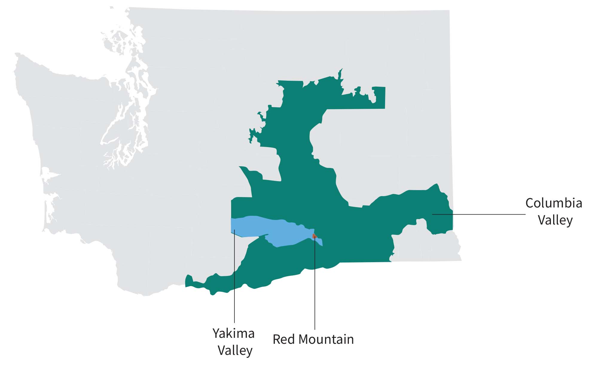 map of chenin blanc winegrowing regions in Washington state: Yakima Valley, Red Mountain, Columbia Valley