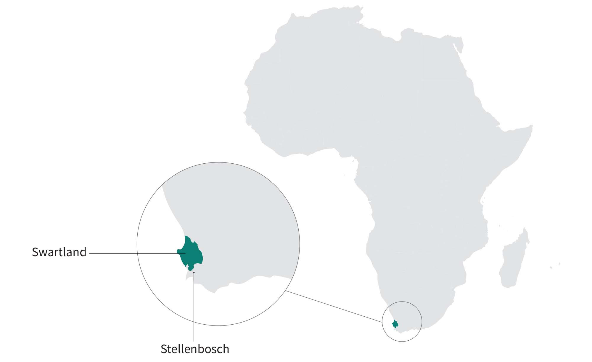 map of chenin blanc winegrowing regions in South Africa: Swartland, Stellenbosch