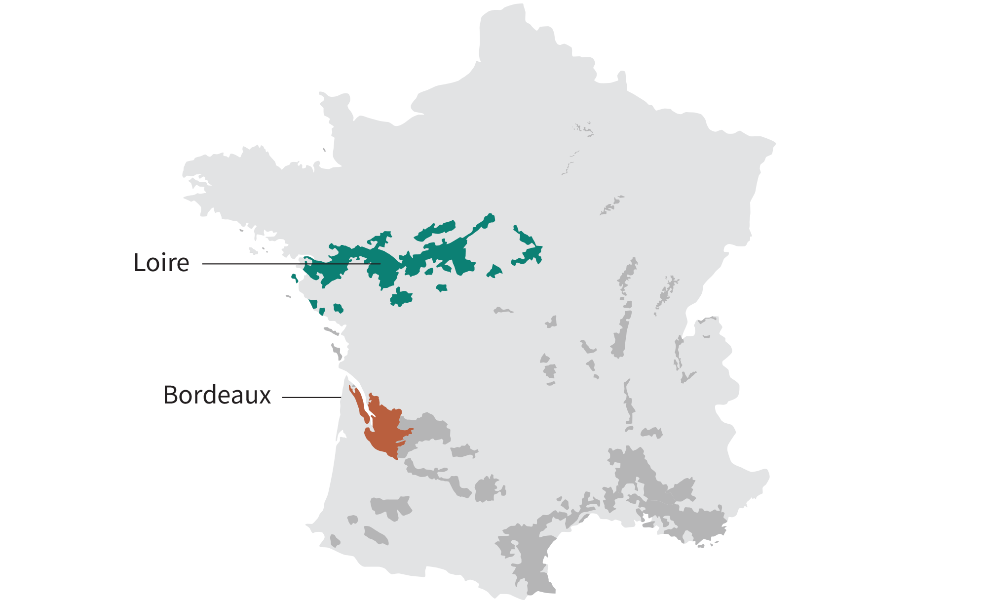 map of cabernet franc winegrowing regions in France: Loire, Bordeaux