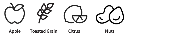 pet nat flavor icons: apple, toasted grain, citrus, and nuts